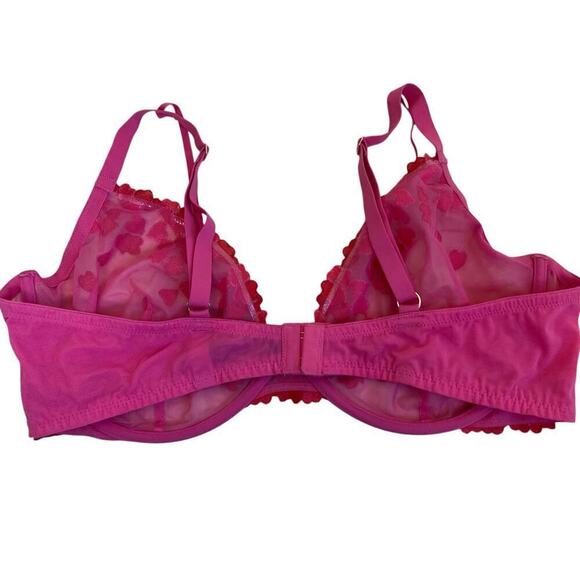 Love Vera 42C Embroidered Heart Strappy Underwire Mesh Bra Balconette Pink Red - Picture 10 of 16